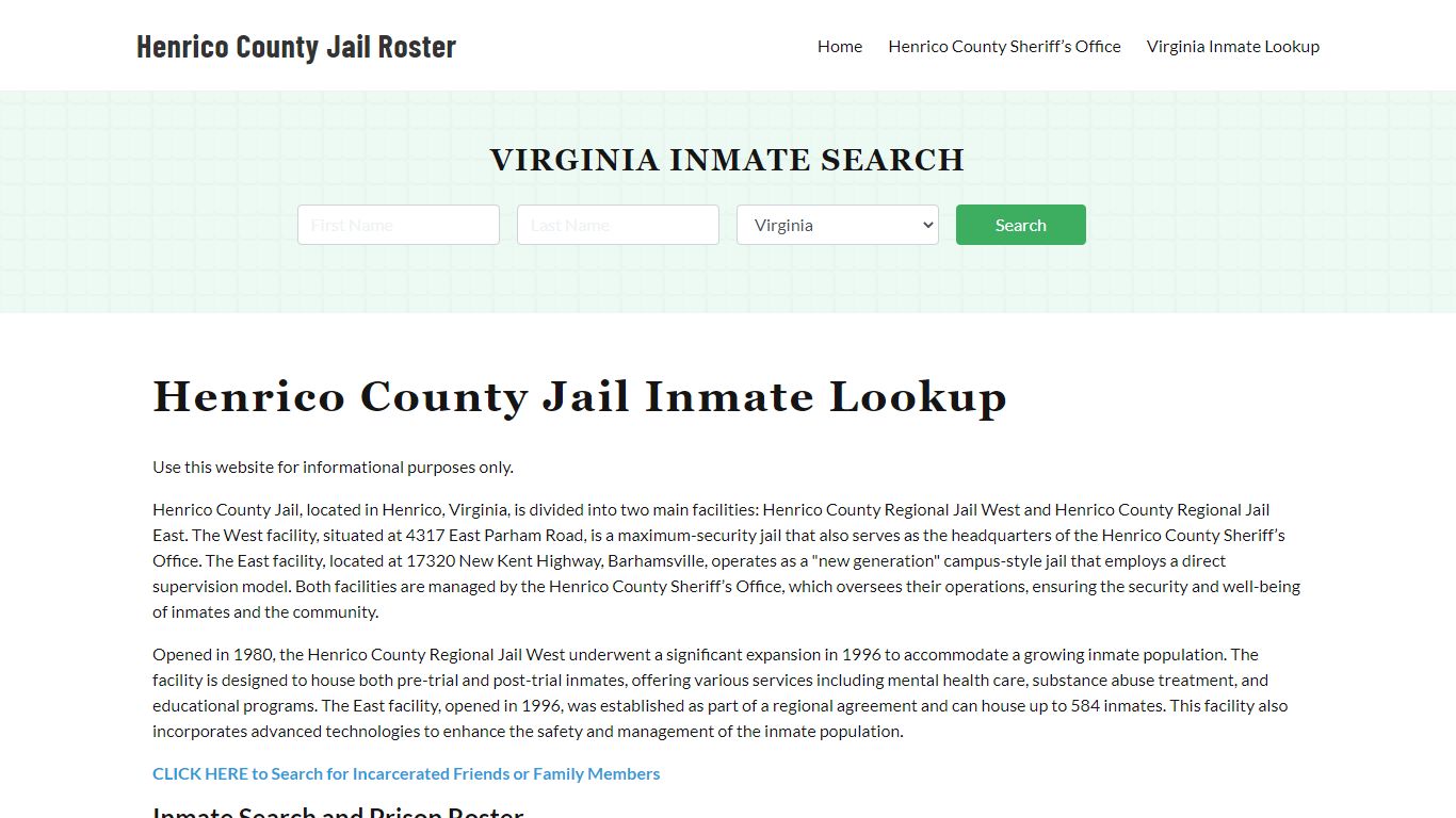 Henrico County Jail Roster Lookup, VA, Inmate Search