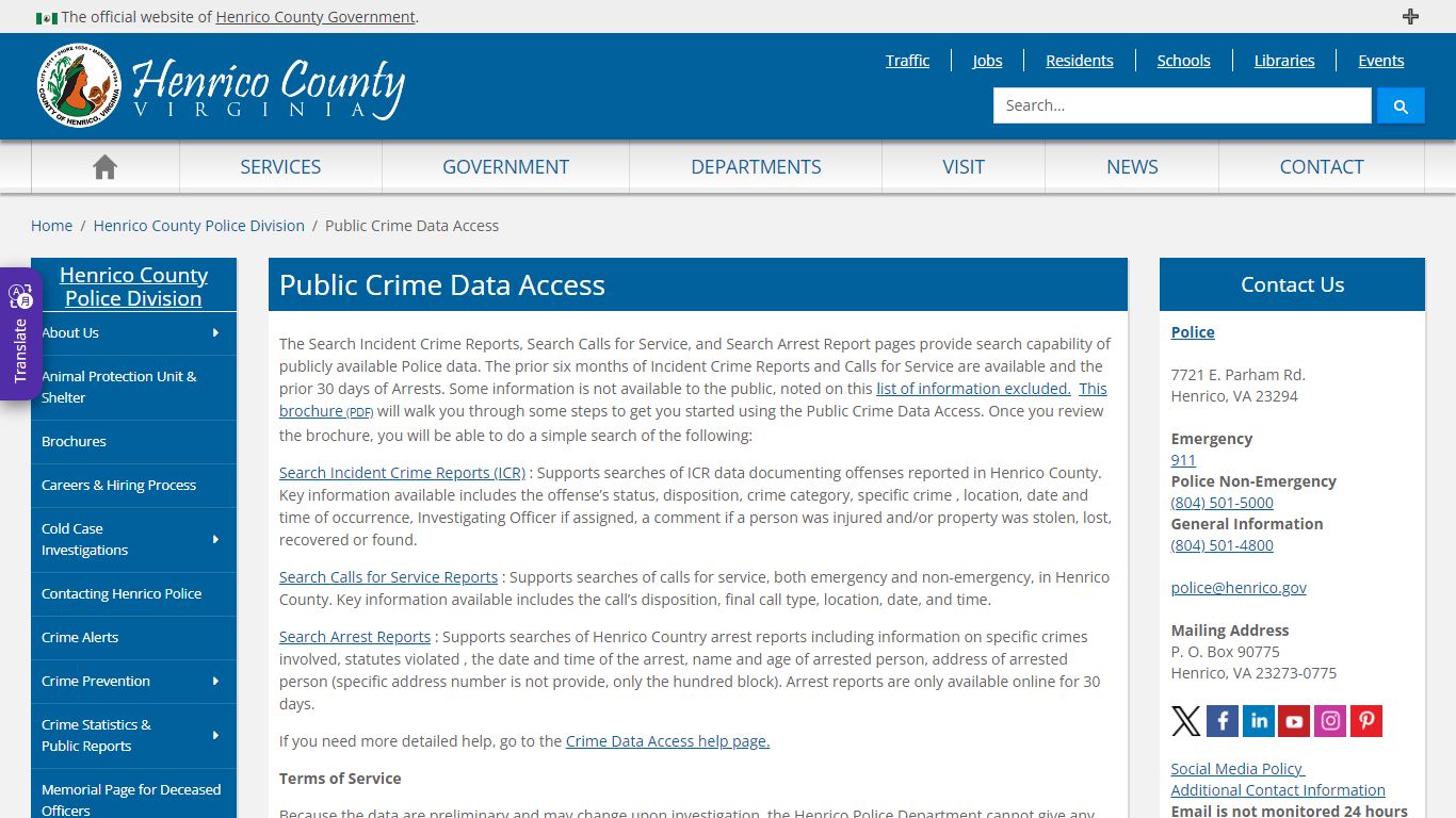 Public Crime Data Access - Henrico County, Virginia