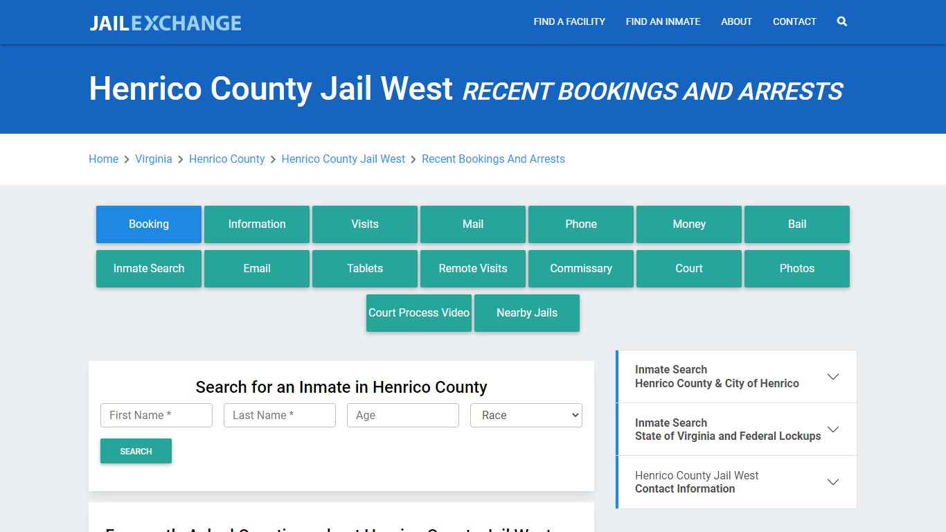 Henrico County Jail West Recent Bookings And Arrests