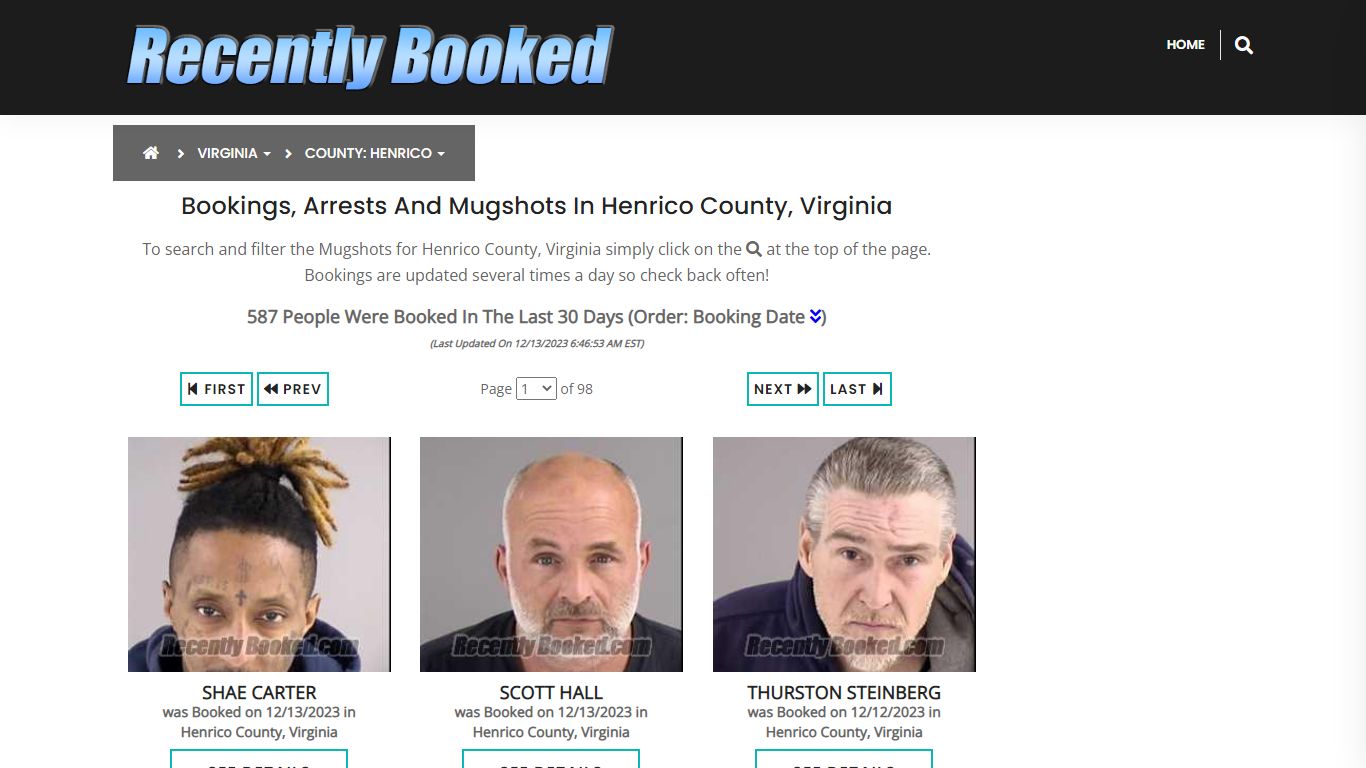 Recent bookings, Arrests, Mugshots in Henrico County, Virginia