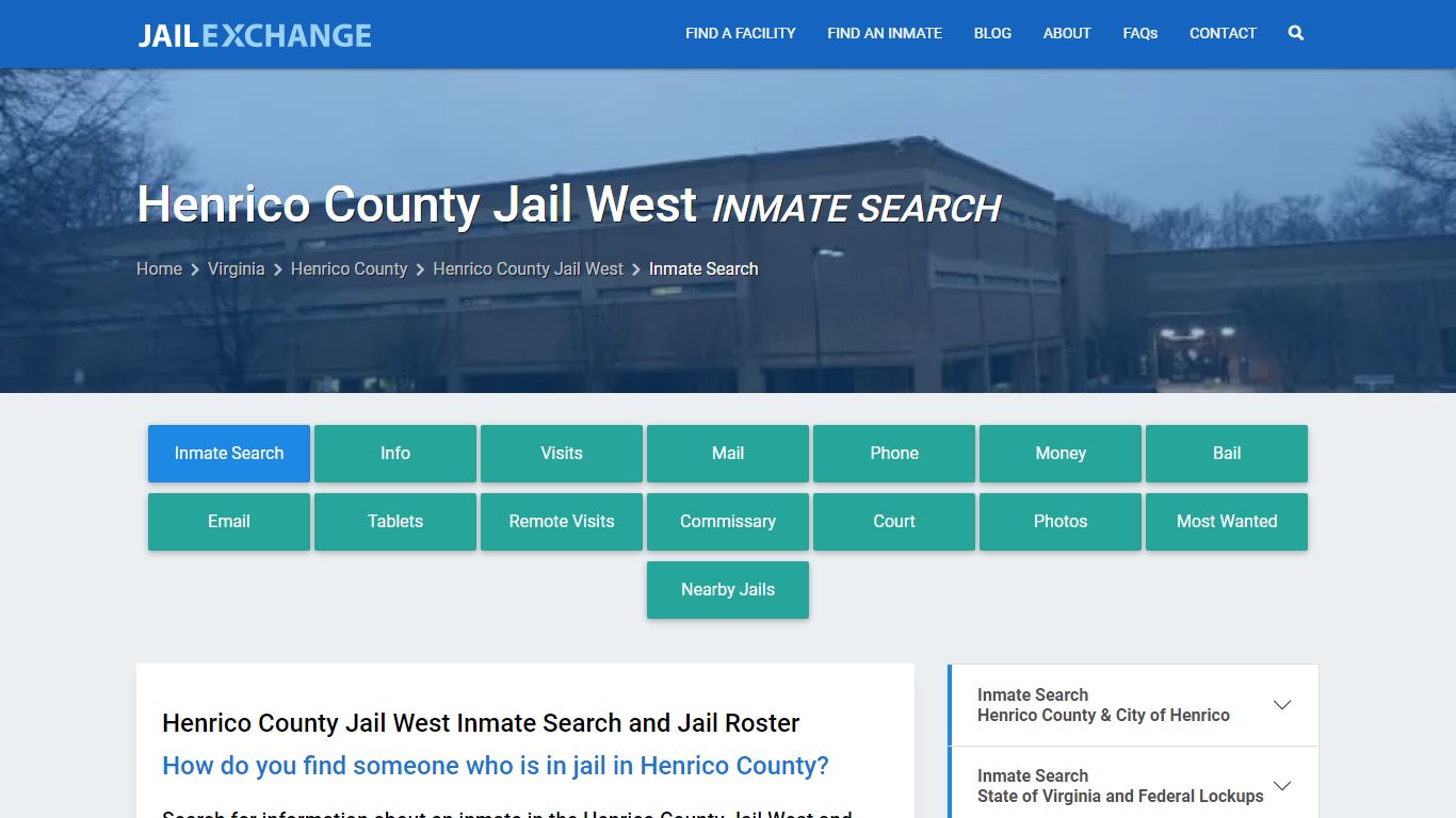 Inmate Search: Roster & Mugshots - Henrico County Jail West, VA